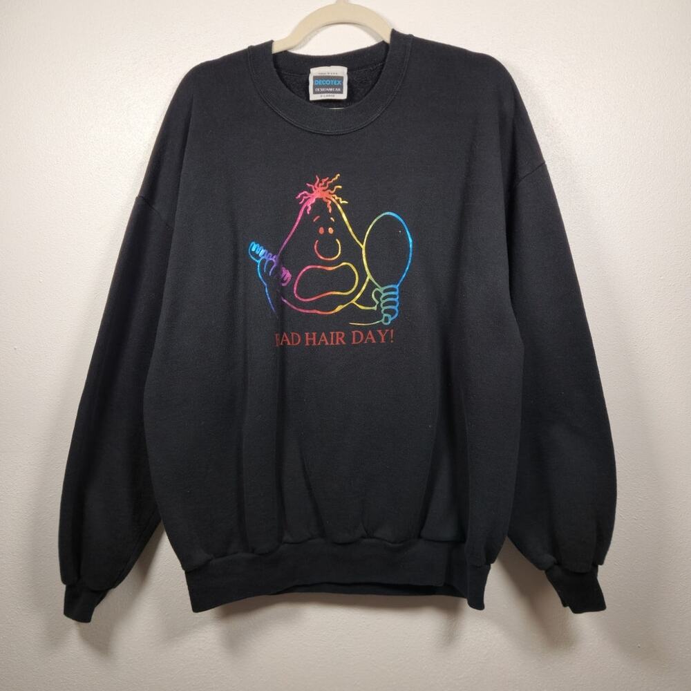 Vintage Bad Hair Day Crewneck Sweatshirt Neon Rainbow XL Obscure 90s Shirt